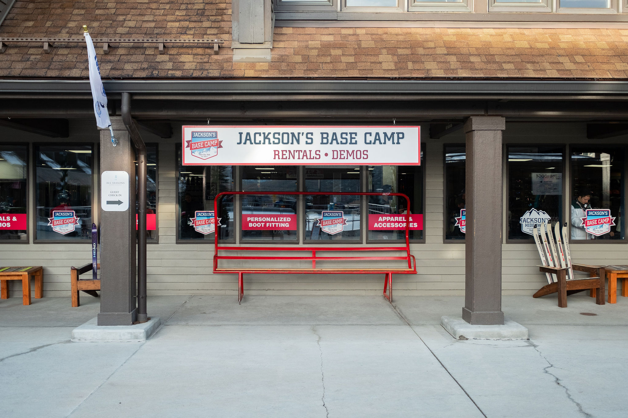 Park City Jackson's Base Camp. Ski and snowboard rentals entrance. Ski Rentals Park City